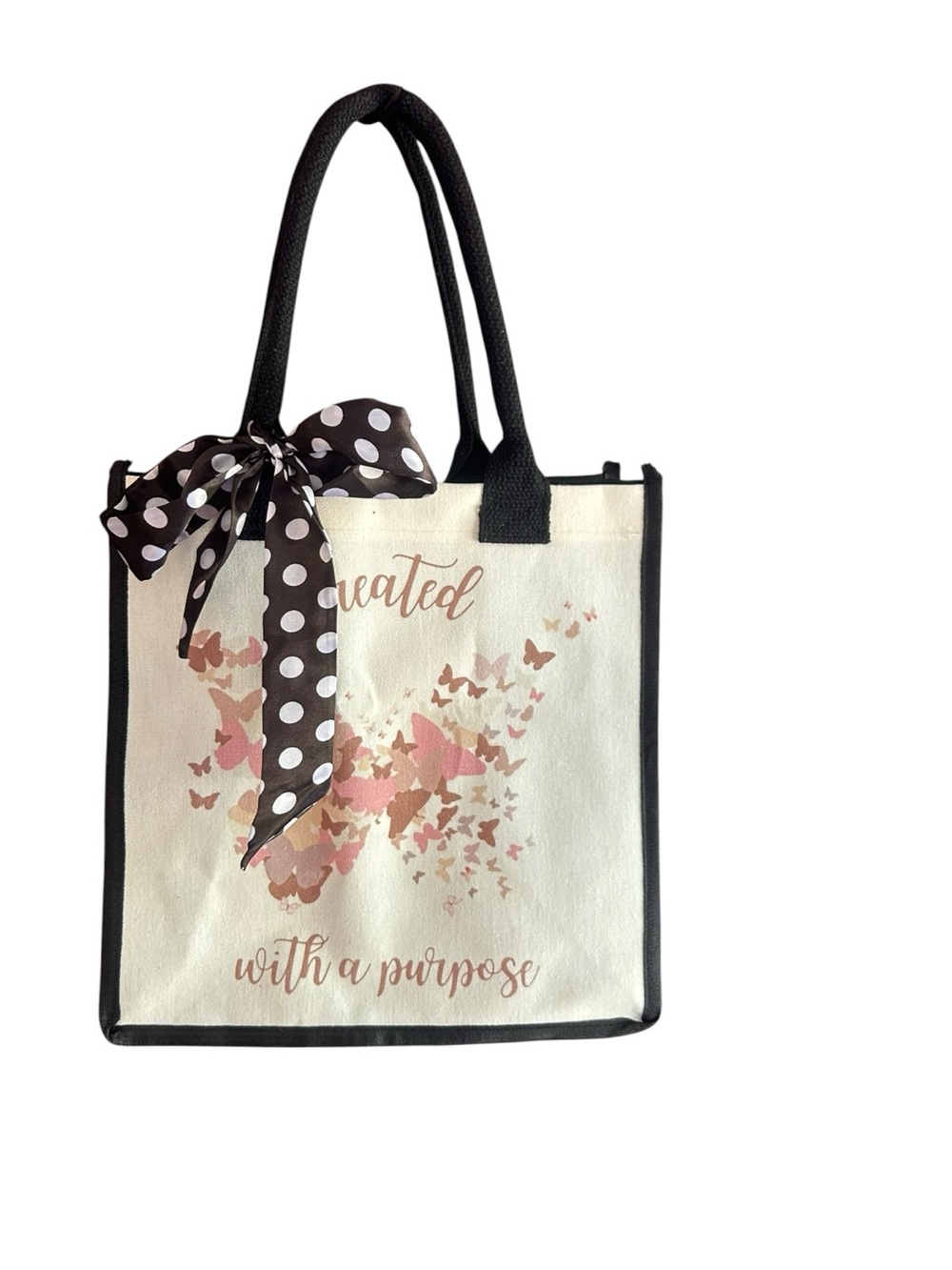 EUC Unbranded "Created with a Purpose" canvas black tote bag